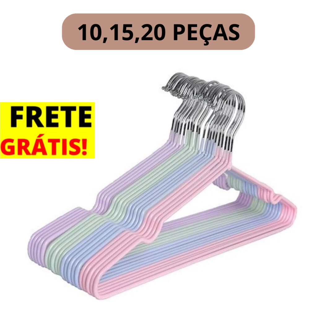 Cabides Roupas Metal Emborrachado 10 20 30 Peças Slim Kit em Oferta na Shopee