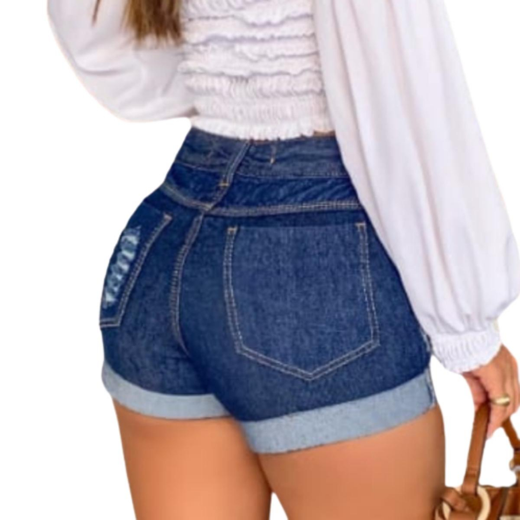 Bermuda Short Feminino Jeans Short Curto Jeans Rasgado Feminino Oferta Relâmpago