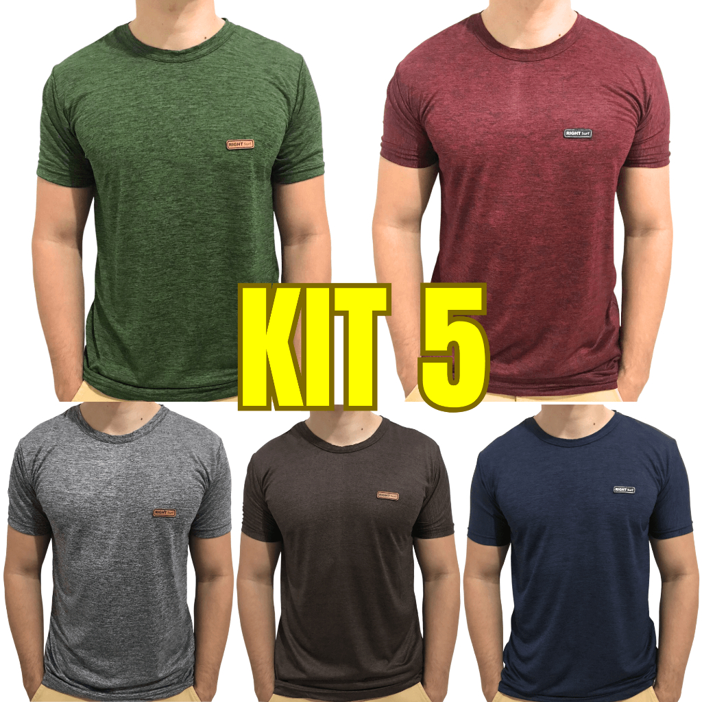 Kit 5 Camisetas Masculinas Dry Fit Malha Fria Moda Fitness Manga curta Tecido Treino