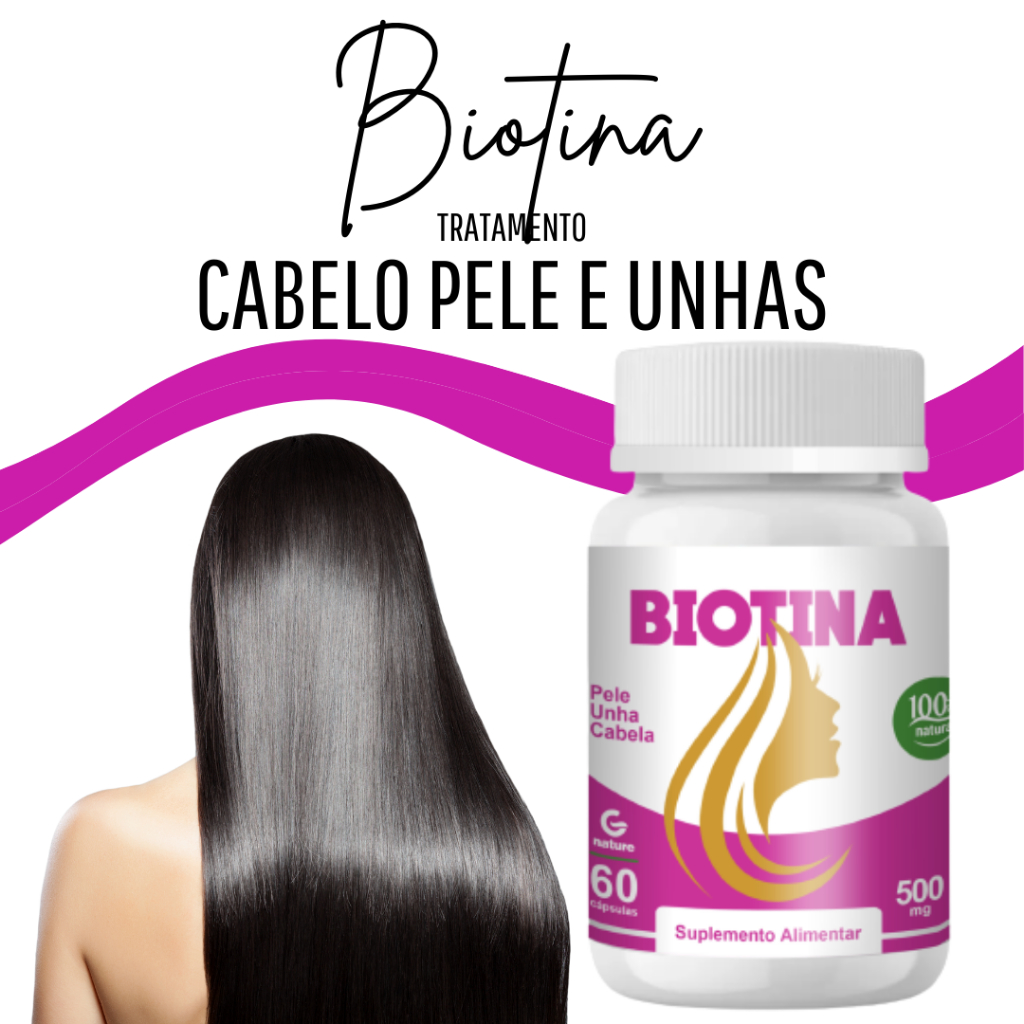Biotina Premium Cabelos Pele Unhas - 60Caps GENATURE em Oferta na Shopee