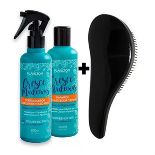 Crescimento Cabelo c/ Tônico + shampoo Antiqueda + escova Pentear cabelo