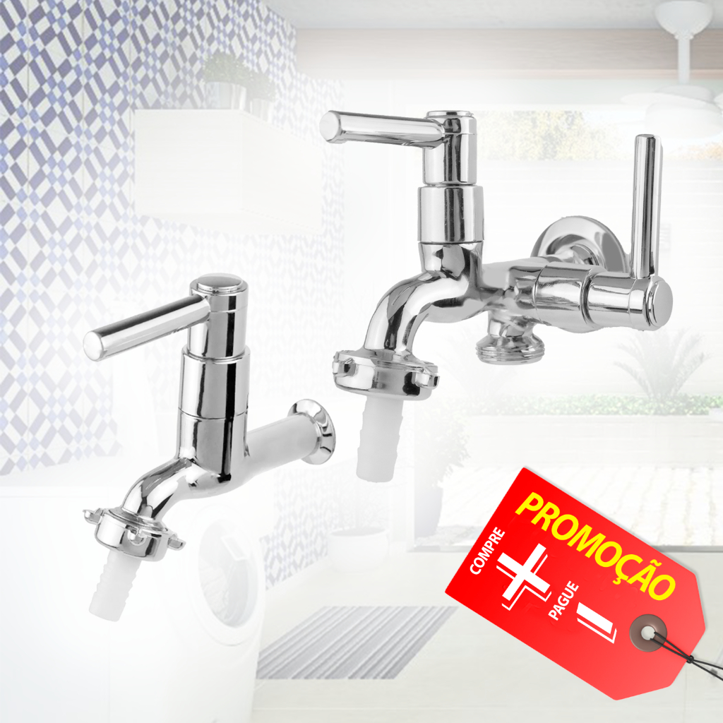 Kit Torneira Máquina de Lavar 2 Saídas 1428 abs cr + Torneira Jardim Tanque 1130 abs cr c-66 8805