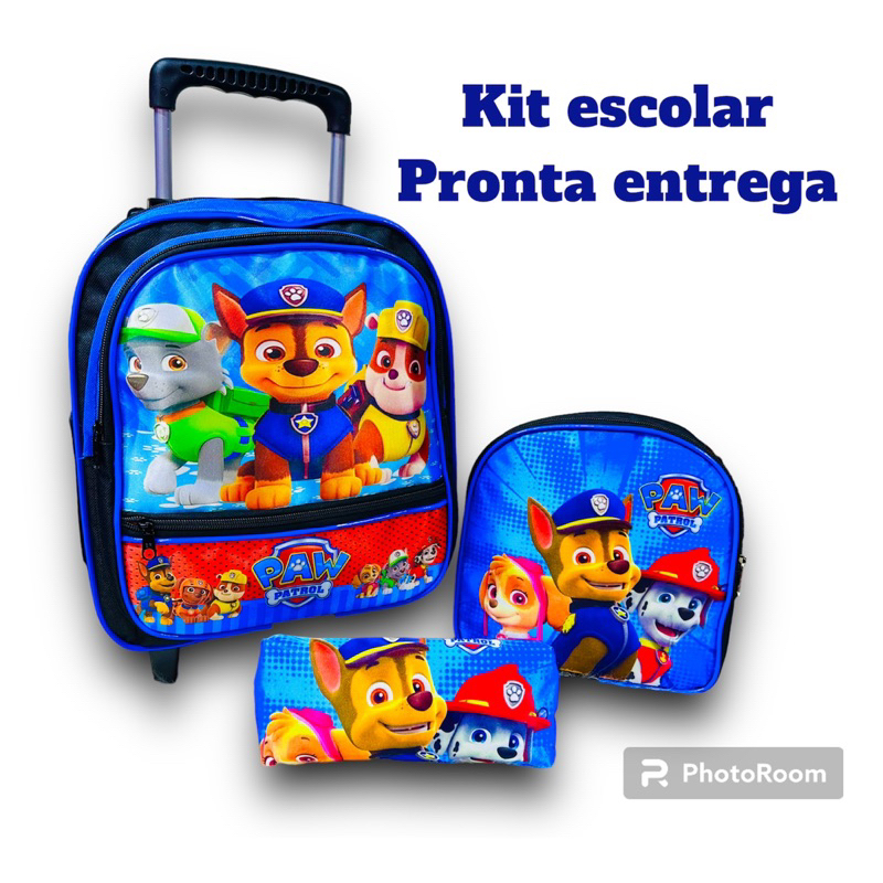 mochila infantil kit escolar menino lancheira estojo - patrulha canina em Oferta na Shopee