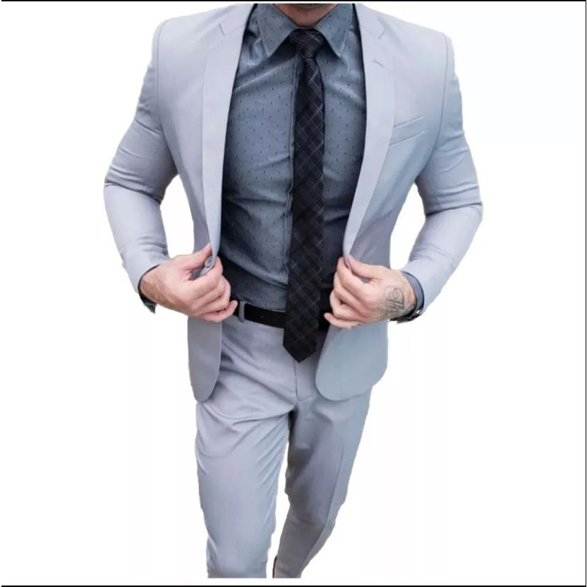Terno Slim Oxford Masculino Cinza Claro Paleto+Calça+Barato!!