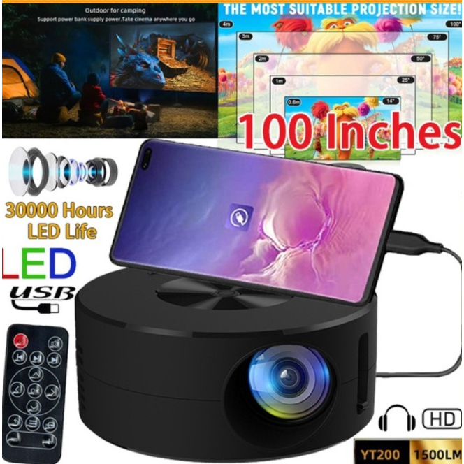 Projetor YT200 LED 3000 Horas com Suporte Compatível Com Cabo USB Para Android IOS