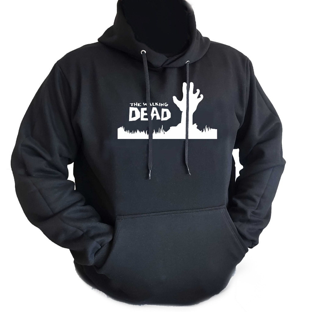 Moletom Canguru The Walking Dead Estampado Alta Qualidade Blusa De Frio Transfer Premium Unissex Com Capuz Preto