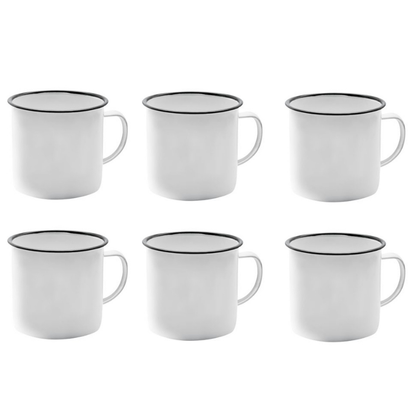 Jogo C/ 3 Mini Canecas Esmaltadas 8cm Branca 350ml - Yazi