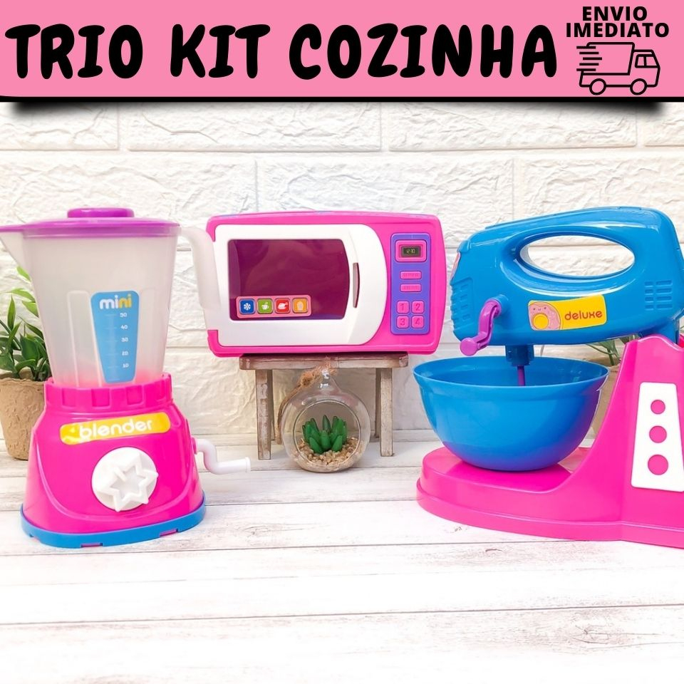 Kit Infantil Mini Cozinha Confeitaria com Liquidificador, Batedeira e Micro-ondas