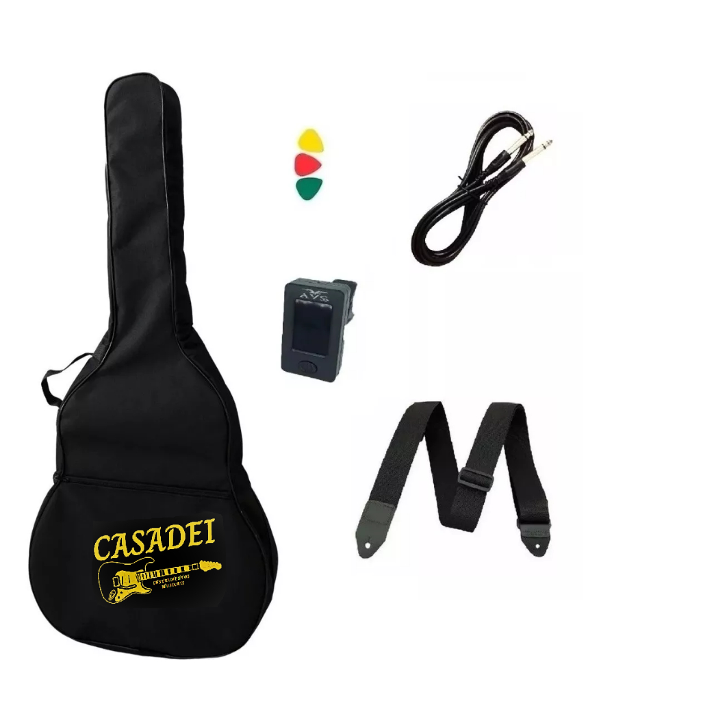 Kit Capa Guitarra/Viola Cinturada Afinador Clip Correia Cabo Palheta