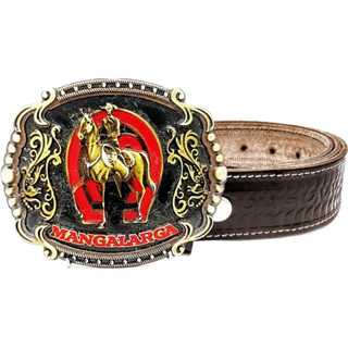Cinto Couro Cowboy C/ Fivela Mangalarga Country Ouro Velho Cavalo