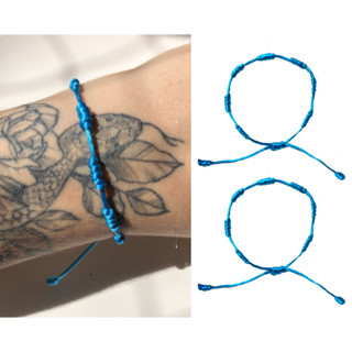 Pulseiras 7 Nós Azul turquesa Casal Par Kabbalah Akai Ito 2 pulseiras