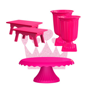 Kit Festa Barbie - 2 Mesinhas, 2 Vaso Grego , 1 Boleira Cake Renda 22cm
