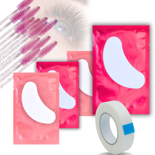 kit 20 pares Protetores Pálpebras Pad Gel + 1 Rolo fita Micropore + 20 Escovinha de cilios