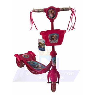 Patinete Frozen Cestinha Infantil Musical Luzes 3 Rodas