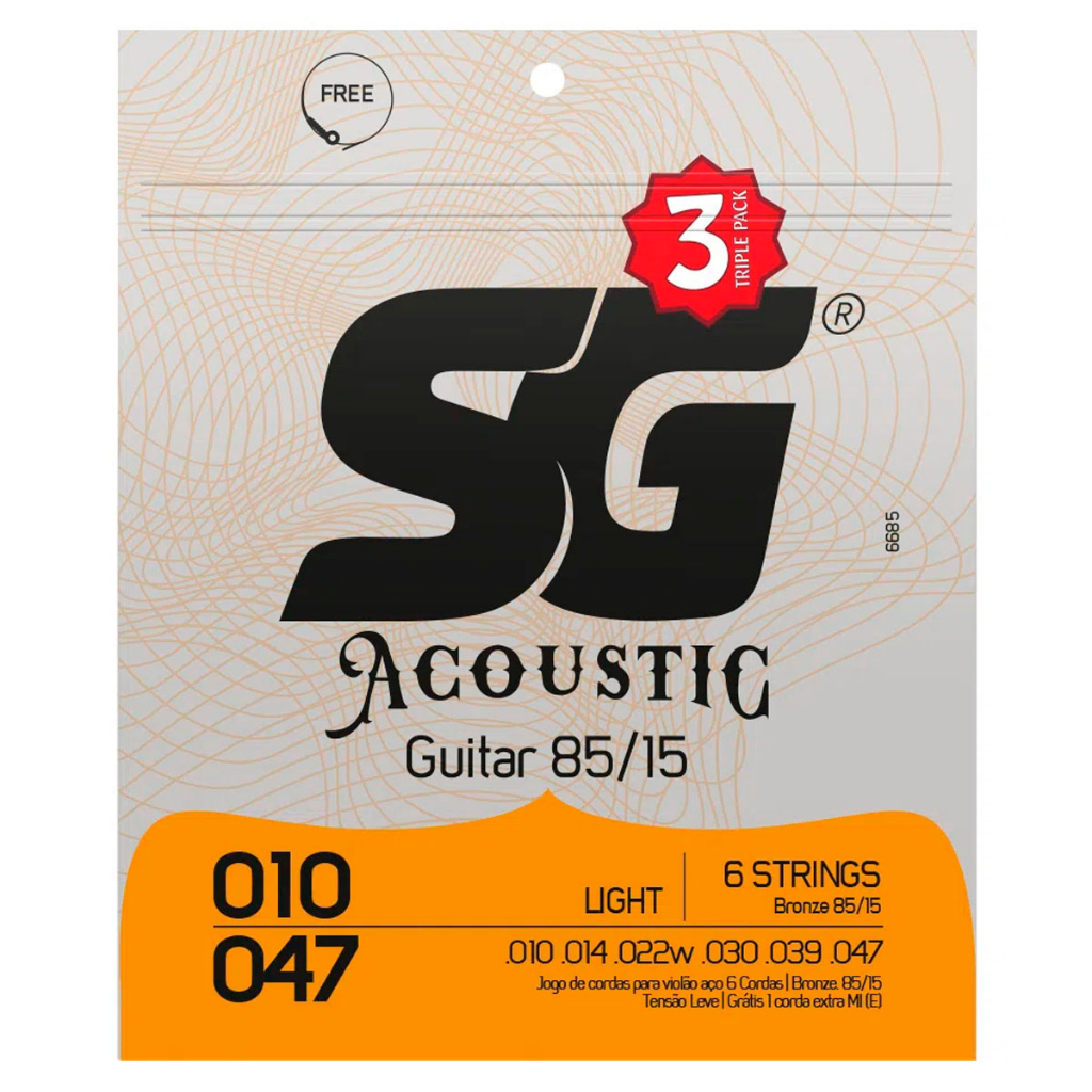 Pack 3 Encordoamentos Violão .010 Aço Bronze 85/15 Light SG em Oferta na Shopee