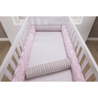 Kit de Capas para Rolinho Berço americano Nuvem Rosa com branco  4 peças 100% Algodao Somente as Capas com Ziper