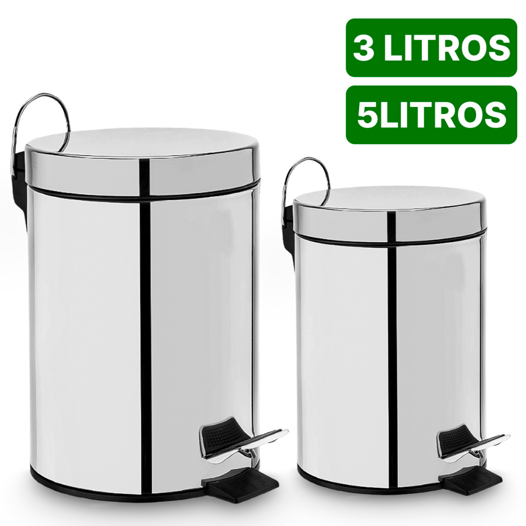 Lixeira Inox Aço 5 litros C/ Pedal Cesto Interno Removivel Banheiro Cozinha