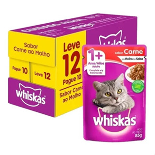 Sachê Whiskas Pague 10 Leve 12 Adulto Carne ao Molho Gatos Alimento Úmido