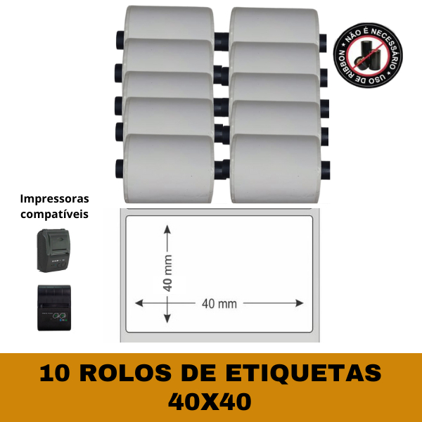 Etiqueta Térmica Para Mini Impressora 58mm 40x40 - 10 Rolos