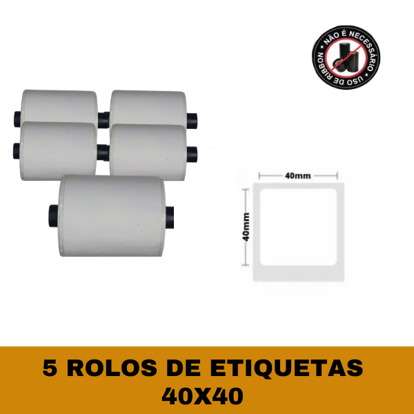 5 Rolos de Etiqueta Térmica Para Mini Impressora 58mm Não Fiscal 40x40