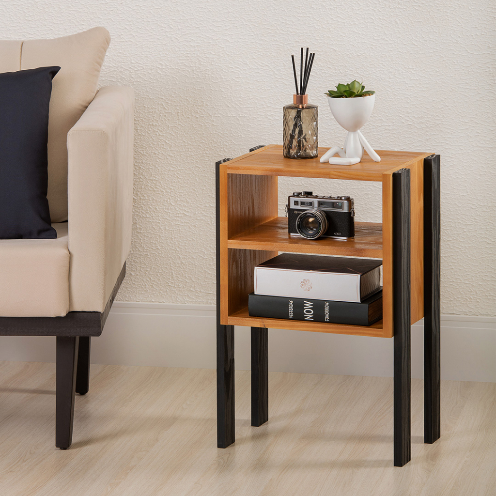 Mesa de Cabeceira Modelo Industrial 3 Prateleiras em MADEIRA MACIÇA -  A MAIS LINDA DA SHO...