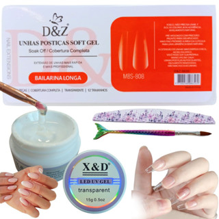 kit aplicação Tips De Gel softgel D&z Modelo bailarina Tip Speed 200un Soft Gel pincel