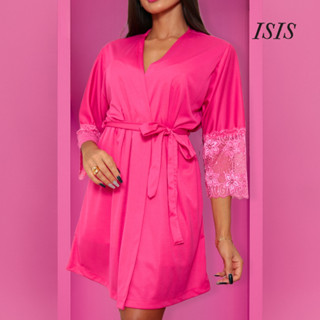 Robe Roupão Feminino Renda De Luxo Noiva Hobby Com Manga Sensual