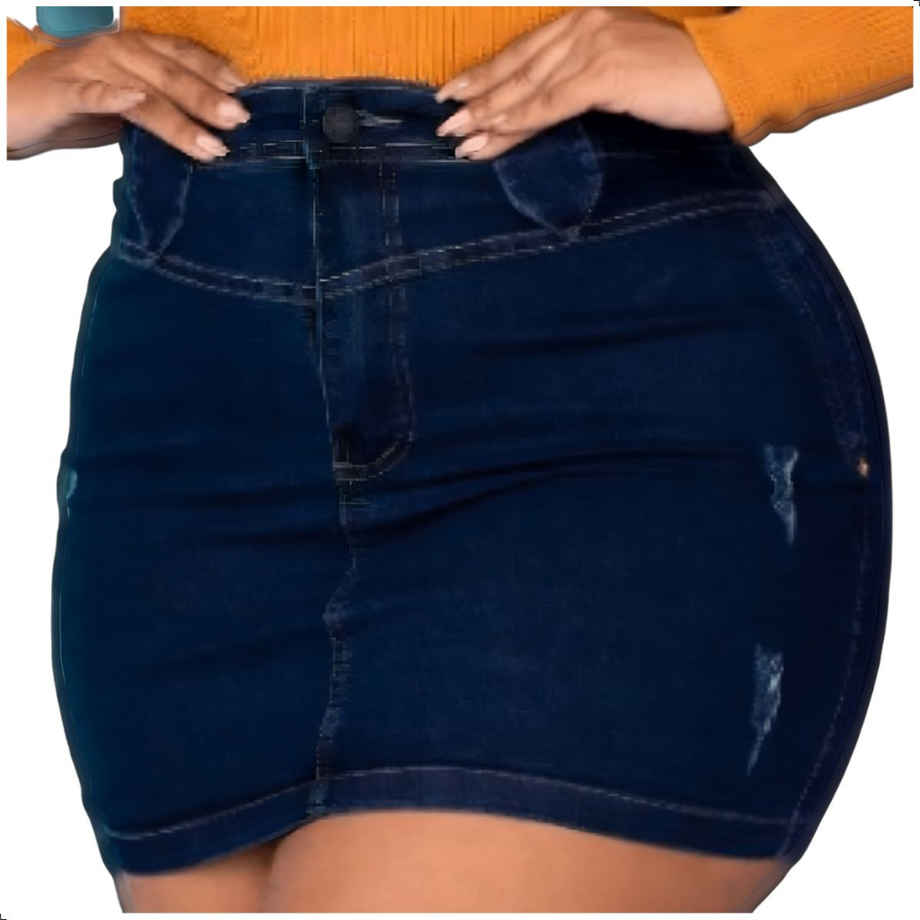 Saia Jeans Plus Size Feminina Cintura Alta Com Elastano Curta Lycra