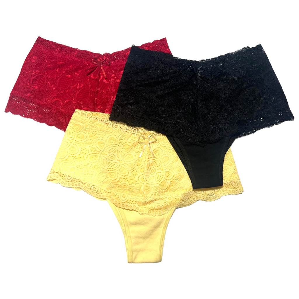 Kit 3 Calcinha Cinta Renda Alta Cintura Cotton Algodão Cós Alta Tanga Confortável Modern Segura Barriga — imagem 2 de 2