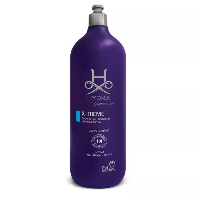 Shampoo Pet Cães Gatos Hydra Groomers X-Treme Antirresiduos Max Limpeza Extrema 1L