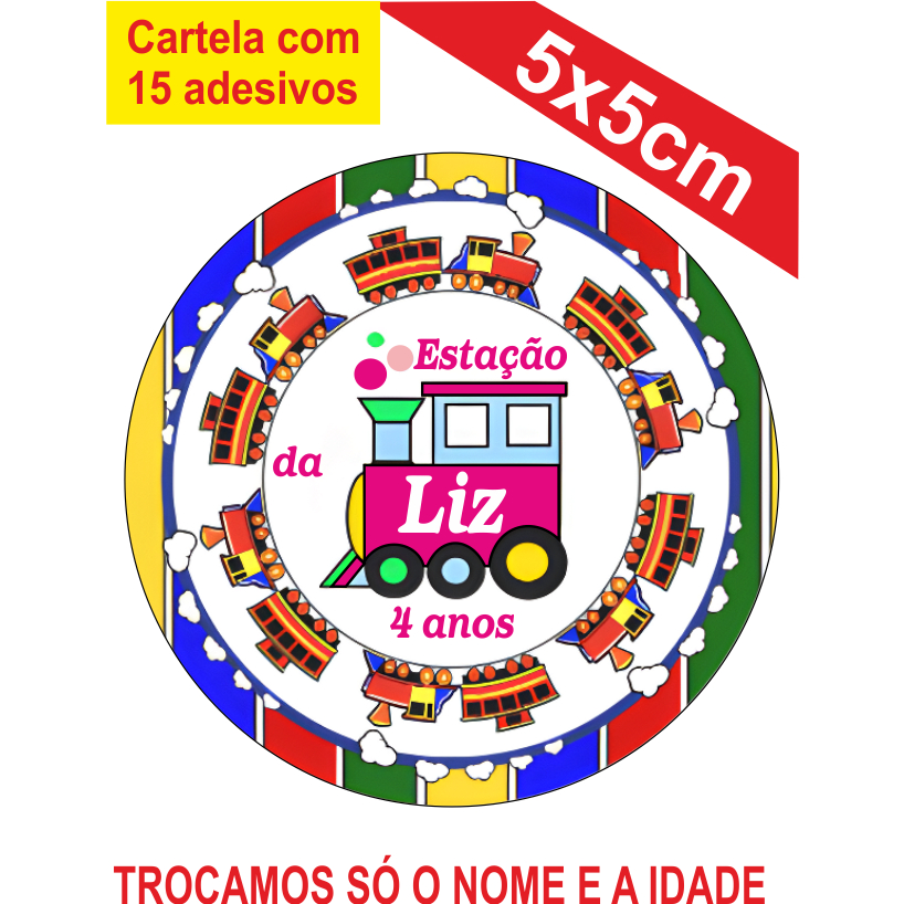 2 Cartelas de Adesivos (30 unidades) Personalizados TREM 5x5cm Festa Aniversário Lembrancinha
