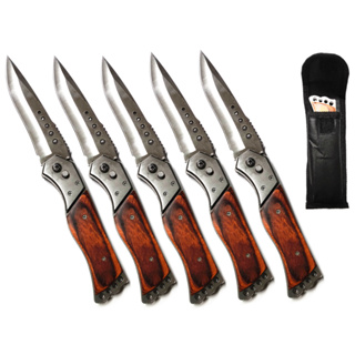 Kit com 5 Canivete Automático Aço com Madeira Tático Afiado Retrátil Militar em Oferta na Shopee