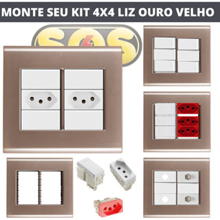 Conjunto com tomada e interruptor 4x4 Liz Ouro Velho com branco Tramontina