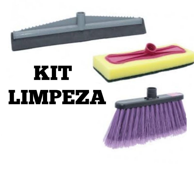 Kit limpeza vassoura 1 Rodo, 1 vassoura , 1 esfregão em Oferta na Shopee