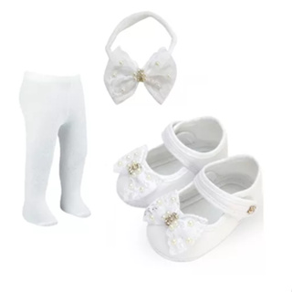 Kit Sapatinho Bebê Menina Infantil Festa/Casual + Faixa + Meia Calça em Oferta na Shopee