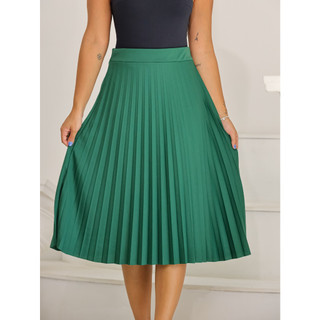 Saia Plissada Midi Feminina Com Forro Lisa - Moda Evangelica *SAIA MIDI PLISSADA