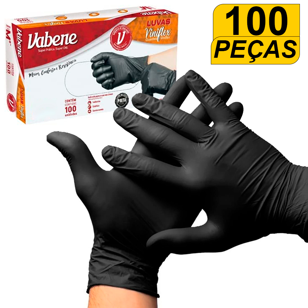 Caixa De Luva Preta Culinário Churrascaria Cozinha Padaria Viniflex De Vinil Kit Com 100 Unidades