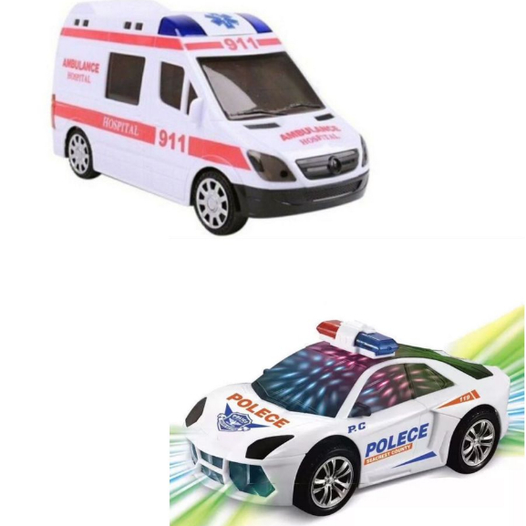 Carrinho De Ambulância De Hospital/ Policia Com Som led Bate E Volta / Brinquedo para crianças