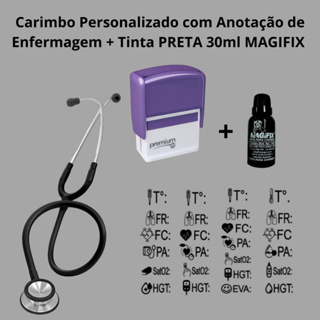 CARIMBO ANOTAÇÃO ENFERMAGEM + TINTA MAGIFIX 30ML em Oferta na Shopee
