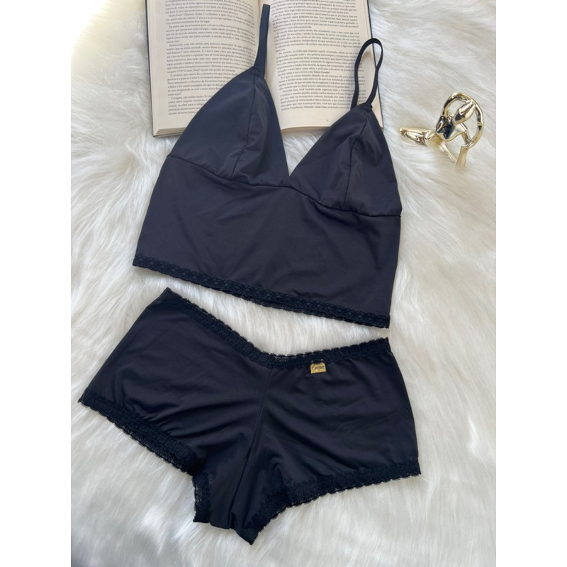 Baby doll Rafaela pijama feminino  conforto conjunto caleçon e cropped espera marido em Oferta na Shopee