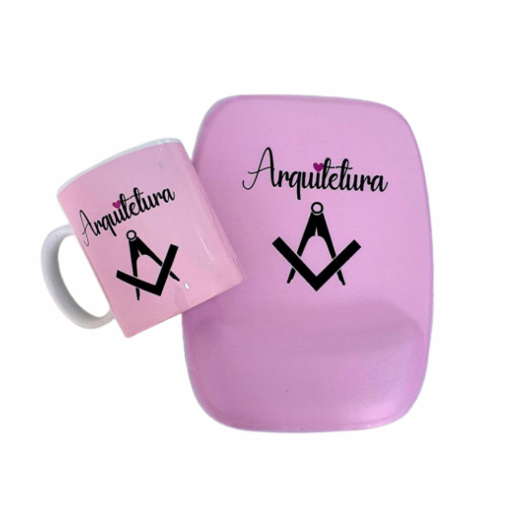 Kit 1 Mouse Pad retangular com apoio + 1 Caneca de Cerâmica  Arquitetura Personalizado com Nome