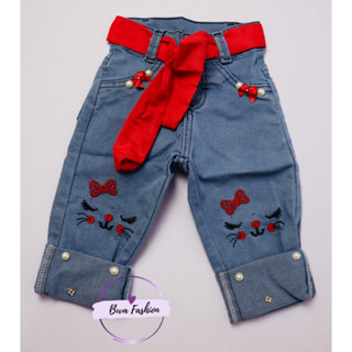 Calça jeans infantil gatinha LUXO