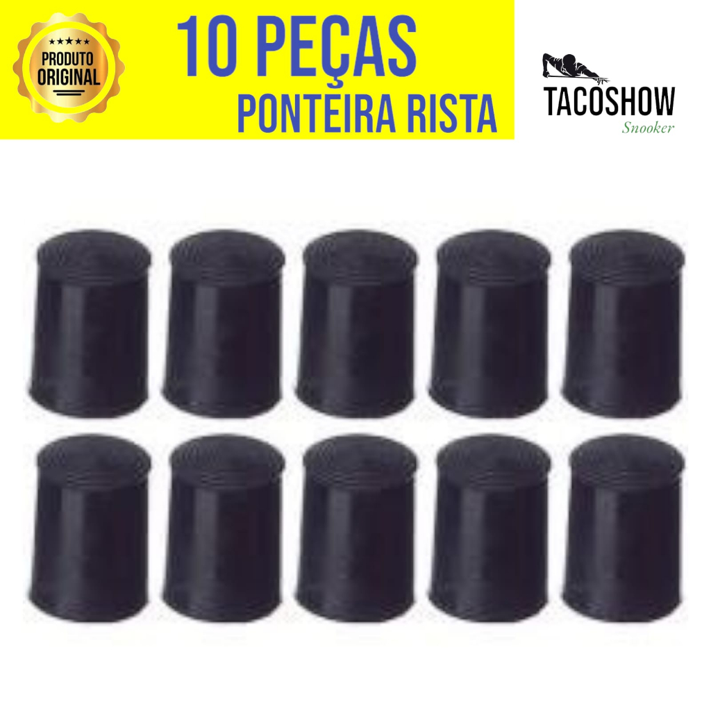 10 Ponteiras de Plástico Sola Virola Rista Preta Para Taco Simples de Sinuca Bilhar Snooker Ponta Ponteira Kit