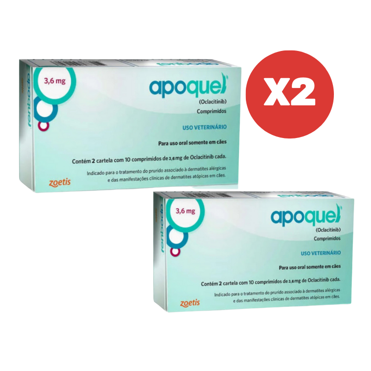 Kit 2 Apoquel 3,6mg 20 Comprimidos Dermatológico para Cães Zoetis - Pets