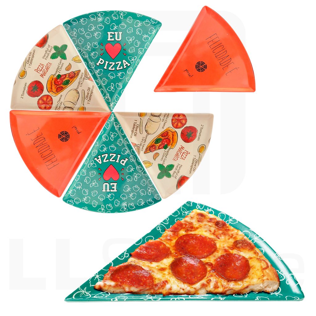 Prato Para Fatia de Pizza Unitário Triangular Plástico Forma De Fatia Diversas Estampas Divertidas