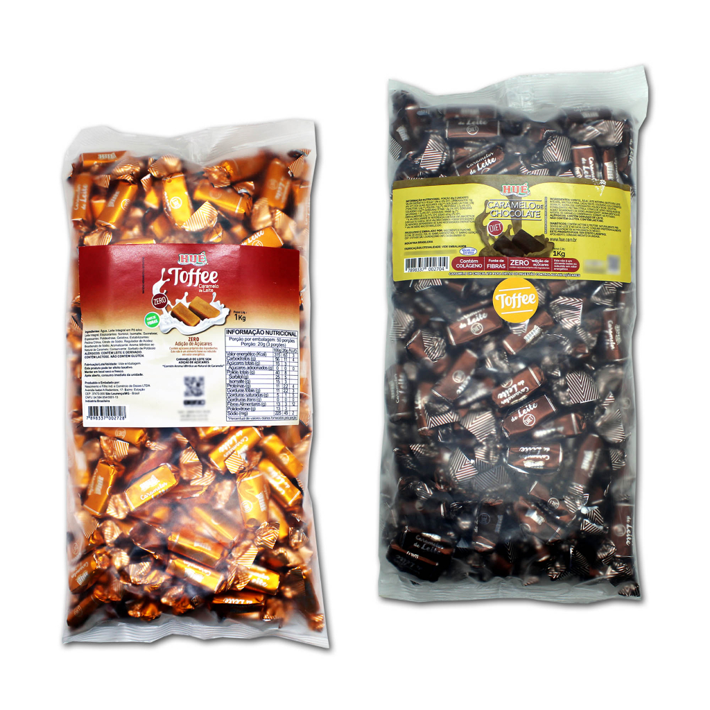 KIT HUE BALA TOFFEE 2KG CARAMELO CHOCOLATE CARAMELO LEITE
