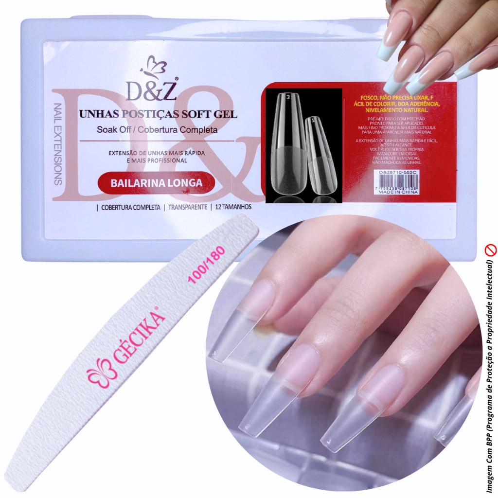 Unha Postiça Soft Gel Fosca D&Z Com 260 Unidades Tips de Gel Unhas Posticas Softgel Bailarina D&Z MBS-808