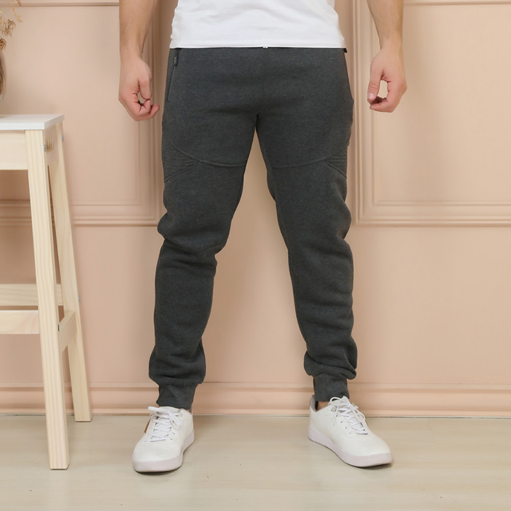 R&S Calça moletom masculina /Bolsos com ziper /Cintura elástica/Com veludo e grosso