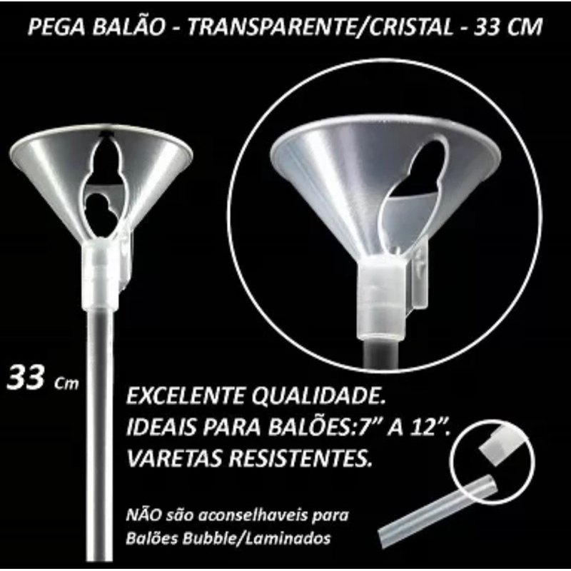 Kit 100 Pega Balão Ponteiras Vareta Suporte Bexiga Transparente Festa 33cm OFF// em Oferta na Shopee