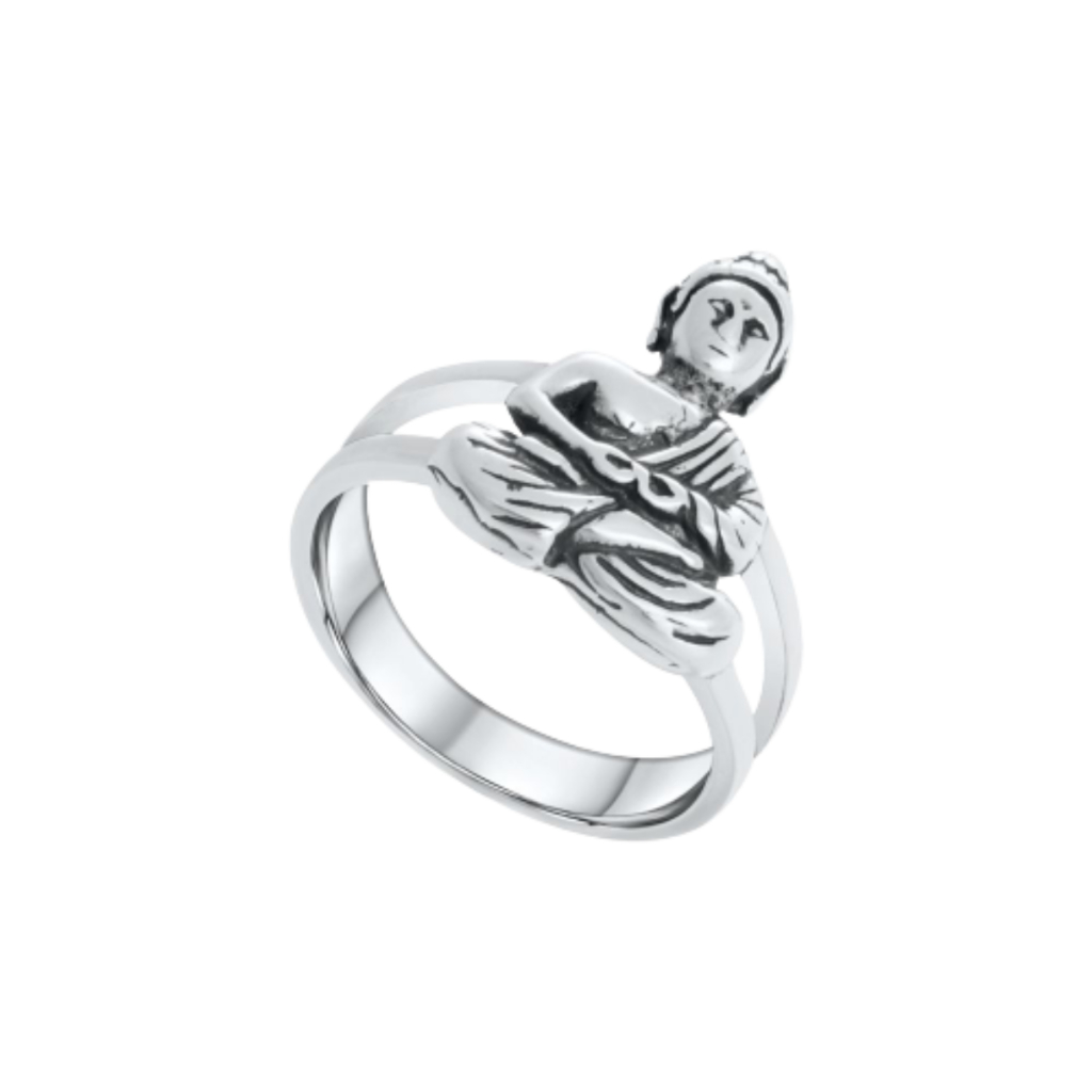 Anel Buda Sentado Aro Duplo Prata 925 Joia De Qualidade Elegante Confortavel Estilo Único Acessório Elegante Design Exclusivo Deslumbrante Moderno Delicado Versátil Durável Garantia de qualidade